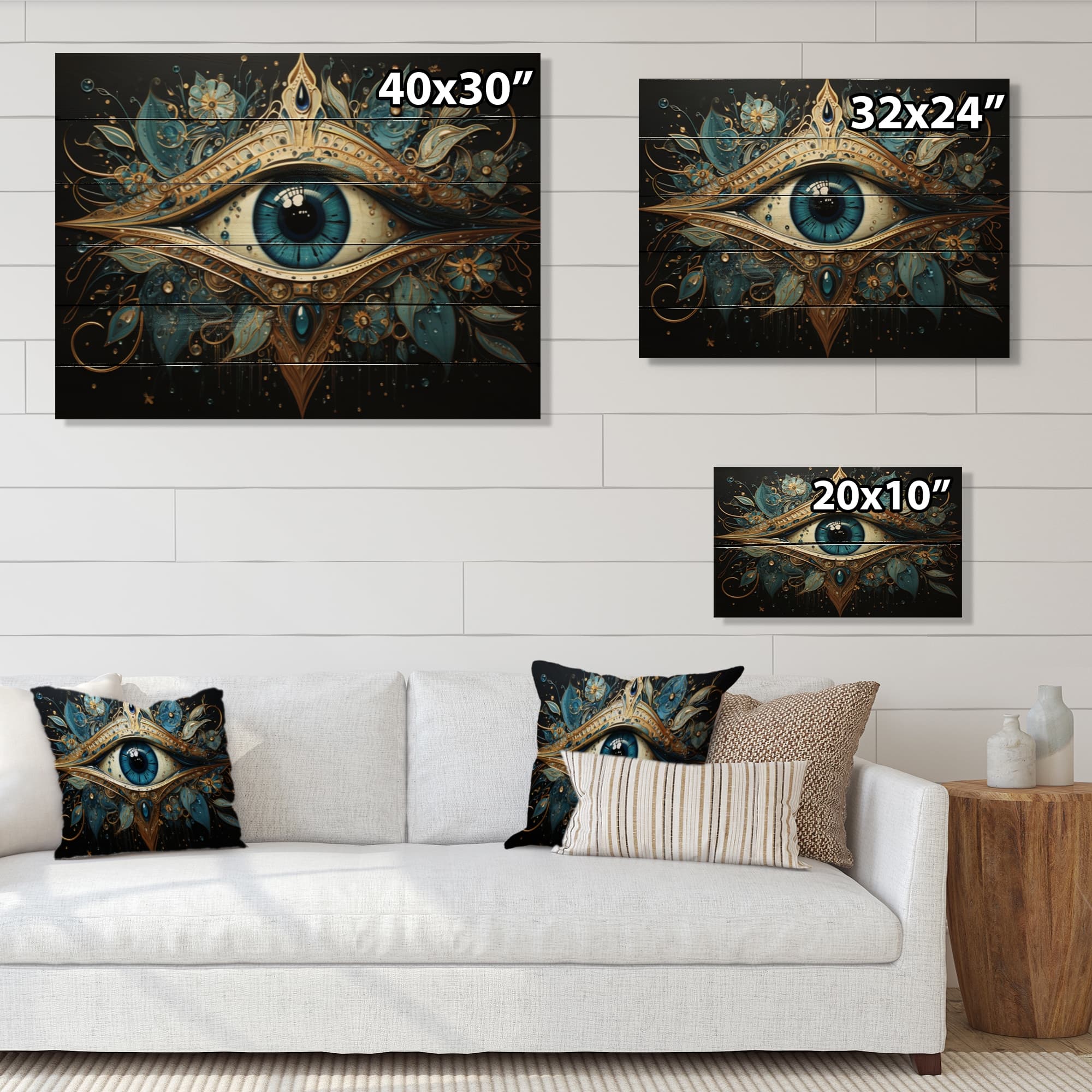 Designart "Judaism Hamsa Blessings Eye I" Spiritual Print on Natural Pine Wood Bed Bath
